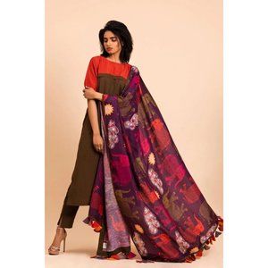 UDD GAJA Dupatta elephant print with tassle 97 x 39 inches